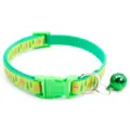 Close-up detail of green Christmas pet collar with festive reindeer pattern and bell. - 1.0cm Width, Adjustable 19-32cm / Light Green