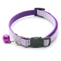 Purple plaid cat collar with cute cat face buckle and bell, adjustable pet neck accessory. - Purple