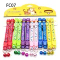 Colorful printed pet collars with bells, fabric cat and dog necklaces carded wholesale set - FC07