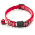 Red plaid cat collar with cute black cat buckle and jingle bell for small pets. - Red