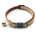 Brown and white plaid cat collar detail, featuring cute cat face safety buckle and bell. - Coffee