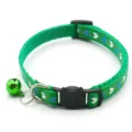 Green cat collar with cute heart pattern, little bell and black cat buckle for pets. - Green