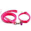 Pink pet dog collar and leash set with cute cartoon animal prints, durable nylon fabric material. - Rose Red
