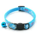 Blue pet cat dog collar with bell cute footprint pattern adjustable safety buckle detail - Lake Blue