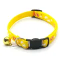 Yellow pet collar with cute paw print pattern, metal bell, and secure buckle for cats dogs. - Yellow