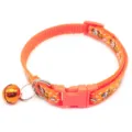 Orange pet collar with cute cartoon print, plastic safety buckle, and a bell for cats dogs - Orange