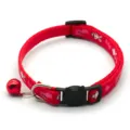 Red printed cat collar with bell, cute cartoon pattern and safety buckle for kittens. - Red