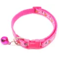 Pink pet cat dog collar with cute cartoon print, plastic buckle and bell for small pets. - Rose Red