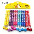 Colorful pet collar set with cute cartoon pattern and large bell, 12 pieces per card. - Width 1.0cm / FC31