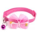 Pink pet collar with bow and bell for small cats and dogs, adjustable nylon strap details. - Width 1.0cm, Adjustable Range 21-34cm / Rose Red