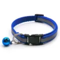 Close-up details of blue reflective pet collar with bell and buckle for outdoor safety. - Width 1.0 cm, Adjustable Range 19-32 cm / Blue