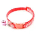 Pink pet cat dog collar with cute paw print design, adjustable buckle and sweet bell detail. - Watermelon red