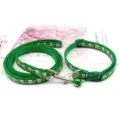 Green pet leash and collar set with cute animal prints, small bell, and durable buckle. - Width 1.0cm, Leash Length 1.2m, Adjustable Range 19-32cm / Green