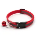 Detail shot of red pet reflective collar with safety buckle and bell for cats and dogs. - Width 1.0 cm, Adjustable Range 19-32 cm / Red