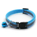 Blue reflective pet collar detail featuring adjustable plastic buckle and cute bell. - Width 1.0 cm, Adjustable Range 19-32 cm / Lake Blue