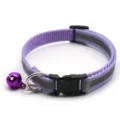Detailed view of purple reflective pet collar with safety buckle and cute bell accessory. - Width 1.0 cm, Adjustable Range 19-32 cm / Light Purple