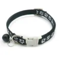 Black paw print pet cat collar with bell, adjustable strap, durable buckle detail. - Blue