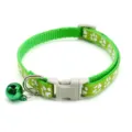 Green nylon cat collar with white paw prints, quick release buckle and cute sweet bell - Light Green