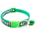 Christmas pet collar detail view, green festival pattern, bell and buckle close-up - 1.0cm Width, Adjustable 19-32cm / Green 1