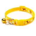 Yellow pet cat collar with bone paw prints pattern, plastic buckle and bell for small dogs. - 1.0cm Width, Adjustable 19-32cm / Yellow