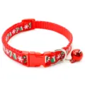 Red Christmas pet cat dog collar with bell festive snowflake holiday style adjustable strap - 1.0cm Width, Adjustable 19-32cm / Red 2