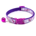 Purple pet collar with cute paw and bone prints, quick release buckle and pink bell. - 1.0cm Width, Adjustable 19-32cm / Purple