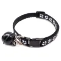 Black paw print pet collar with bell, 1cm width cat and small dog accessory, cute design. - Black