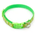 Green pet collar with white paw print design, adjustable strap for dogs and cats safety. - Light Green