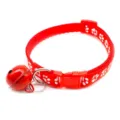 Red pet collar with bell and cute white paw print design, adjustable and durable for small dogs. - Red
