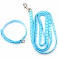 Set collare e guinzaglio per cani blu con motivo a impronta di zampa bianca per passeggiate. - Celeste