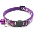 Purple pet collar with cute cartoon animal print, bell and safety buckle for small cats and dogs. - Purple