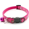 Pink pet cat dog collar with cute cartoon animal prints and bell, adjustable safety buckle. - Rose Red