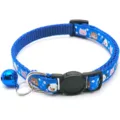 Blue pet collar with cute cartoon animal print, bell, and secure buckle for cats and small dogs. - Blue