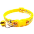 Yellow pet cat dog collar with cute cartoon animal prints, bell, and quick release buckle. - Yellow