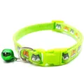 Green pet cat collar detail with cute cartoon print, safety buckle and bells for kittens. - Fluorescent Green