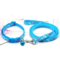 Blue pet collar and leash set with cute footprint pattern, safe buckle and bell for pets. - Lake Blue