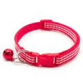 Red plaid pet collar with bell, adjustable woven fabric cat and dog neck strap decoration. - Red