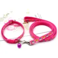Rosa Haustier Halsband und Leine Set mit niedlichem Cartoon Tierprint und Glocke für Katzen. - Roségold
