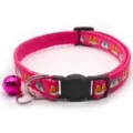 Pink pet collar with cute cartoon animal prints, plastic buckle and bell for cats and dogs. - Rose Red