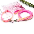 Pink pet collar and leash set with yellow star prints, cute bell, durable hardware for dogs. - Pink