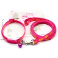Ensemble de laisse et collier pour animal en rose avec motif poisson, clochette et attache. - Or Rose