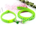 Green pet dog leash and collar set featuring a fun blue star print with a small metal bell. - Fluorescent Green