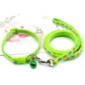 Grünes Haustier Halsband und Leine Set niedlicher Hund Katze Spaziergurt mit Glocke und Schnalle - Fluoreszierendes Grün