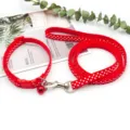 Red polka dot pet collar and leash set detail, durable fabric for small dogs and cats walking. - Red