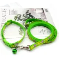 Green floral pet collar and leash set with bell, adjustable outdoor walking gear for pets. - Light Green