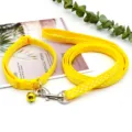 Yellow polka dot pet collar and leash set with bell, durable nylon puppy walking leash kit. - Yellow