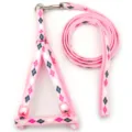 Pink argyle pet leash set, puppy harness and traction rope for small cats and dogs. - Pink