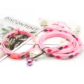 Pink plaid pet dog collar and leash set with small bell, adjustable strap for small cats and dogs. - Pink