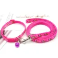 Pink pet dog collar and leash set with cute cartoon prints and bell for small dogs. - Rose Red