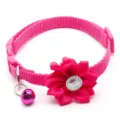 Pink cat collar with fabric flower rhinestone and bell detail, perfect pet accessory. - Rose Red